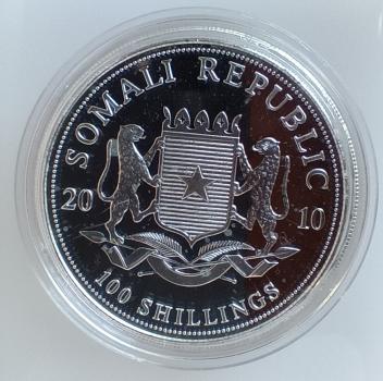 Preview: Somalia Elefant 1 Unze Silber 2010 Motiv von 2009 vz-prfr